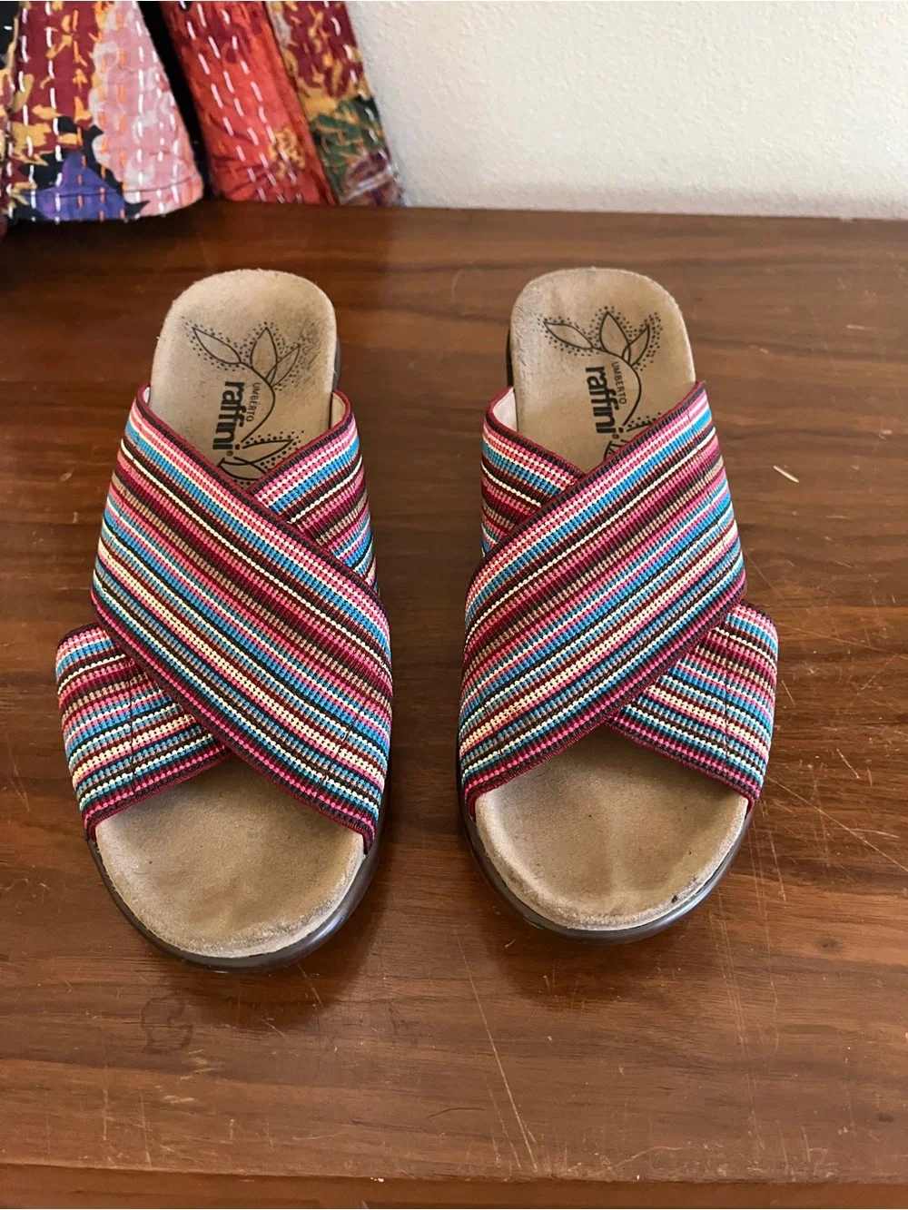 Women's Umberto Raffini Multicolor Striped Wedge Slide Sandals